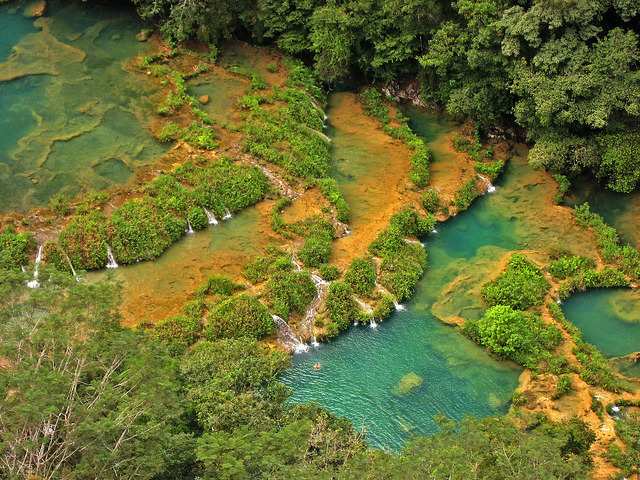 by beeffaucet on Flickr.The turquoise thermal pools of Semuc Champey - a popular swimming attraction in the department of Alta Verapaz, Guatemala.