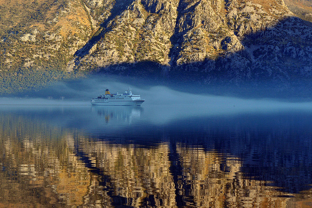 by Atilla2008 on Flickr.Ghostly Cruise Ship slowly gliding up the Bay of Kotor in Montenegro.