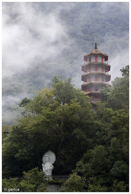 Shrine in the mist, Taroko Gorge, Taiwan