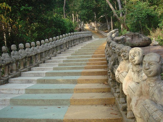 Stairs to Phnom Suntok temple in Kompong Thom, Cambodia