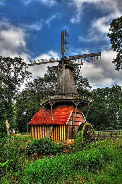 The combined windmill and water mill in Huven, Lower Saxony, Germany