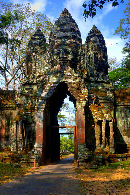 The south gate to Angkor Thom khmer temple, Cambodia