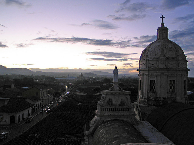 View from Iglesia la Merced at dusk in Granada, Nicaragua