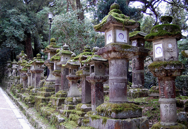Stone lanterns at Kasuga Grand Shrine in Nara, Japan