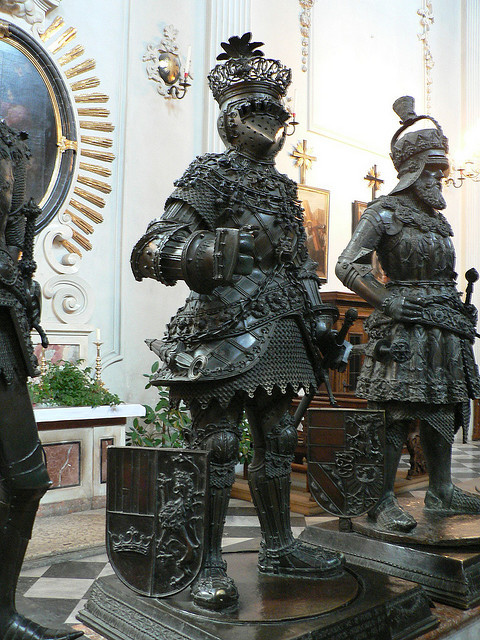 Sculptures guarding the tomb of Habsburg Emperor Maximillian I, Hofkirche in Innsbruck, Austria