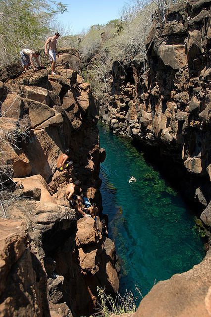 Las Grietas, a natural lava fissure filled with water, popular dive site in Galapagos Islands, Ecuador