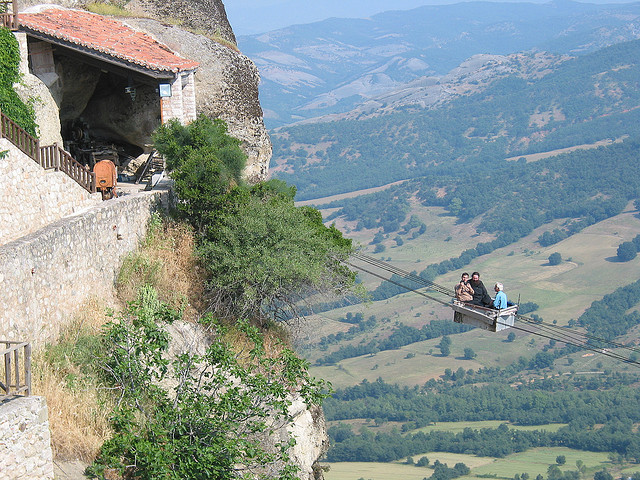 Lift used only by monks at Meteora monastery, Greece . Oh, wow!