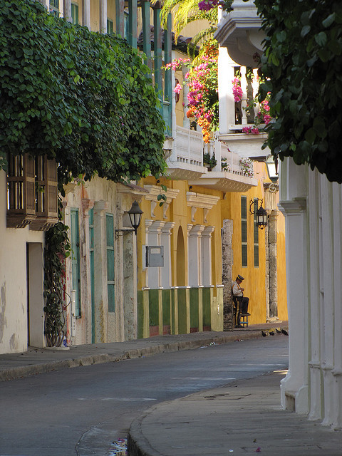 Beautiful colonial streets of Cartagena de Indias, Colombia