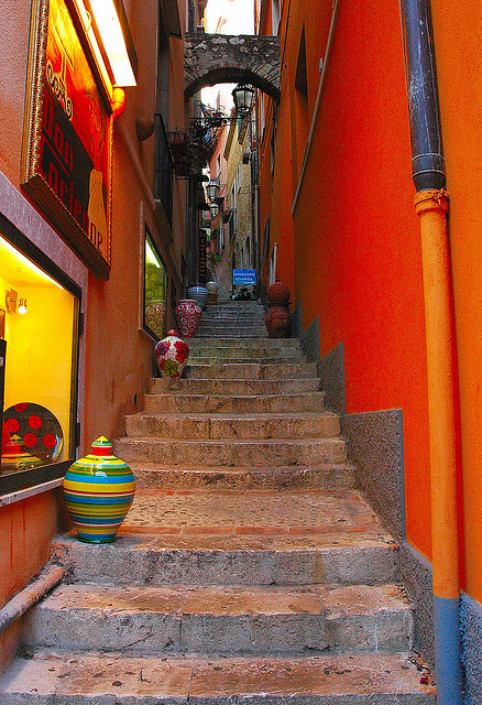 Narrow stairways in Messina, Sicily, Italy