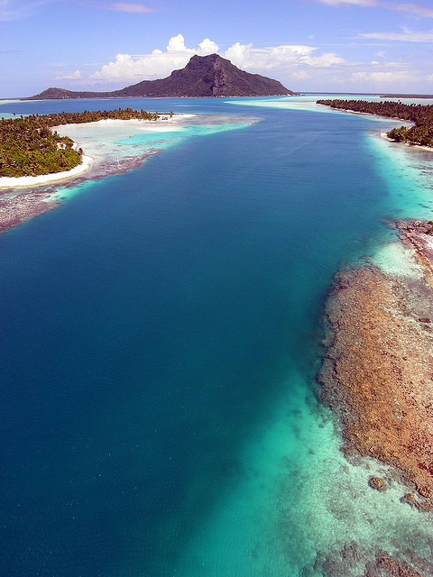 Passage on the coral reef in Maupiti Island, French Polynesia