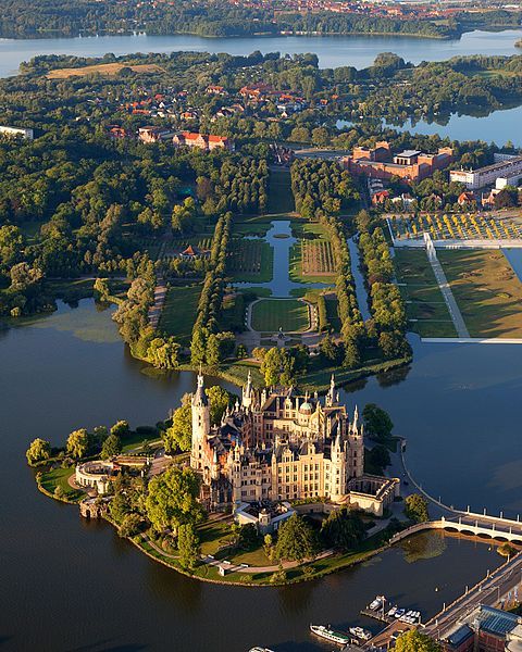 Aerial view of Schwerin Castle, Mecklenburg-Vorpommern, Germany.