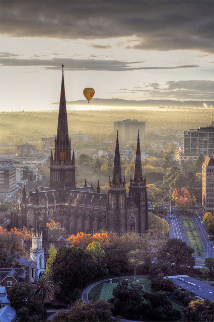 Hot air balloon above Melbourne, Australia