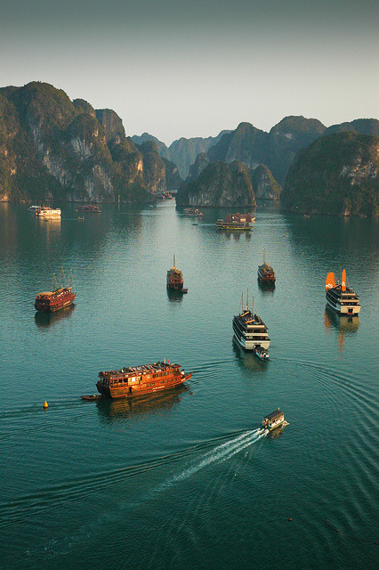 Junk boats in Ha Long Bay, Vietnam