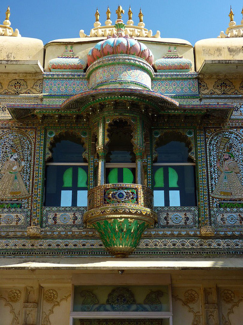 Beautiful balcony in the Peacock Courtyard, Udaipur City Palace, India