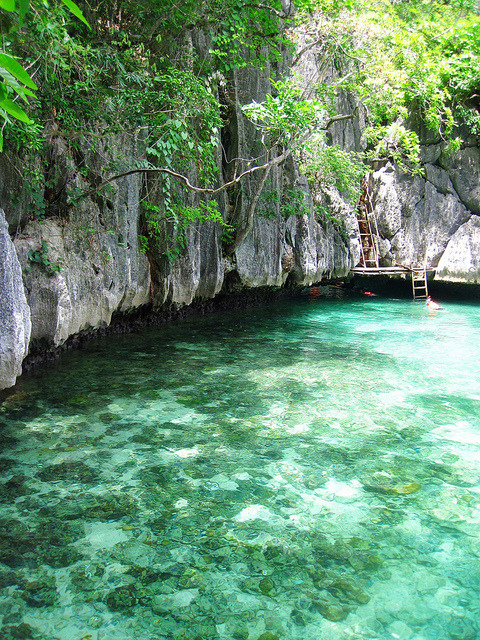 Turqoise waters of the Twin Lagoons in Palawan, Philippines