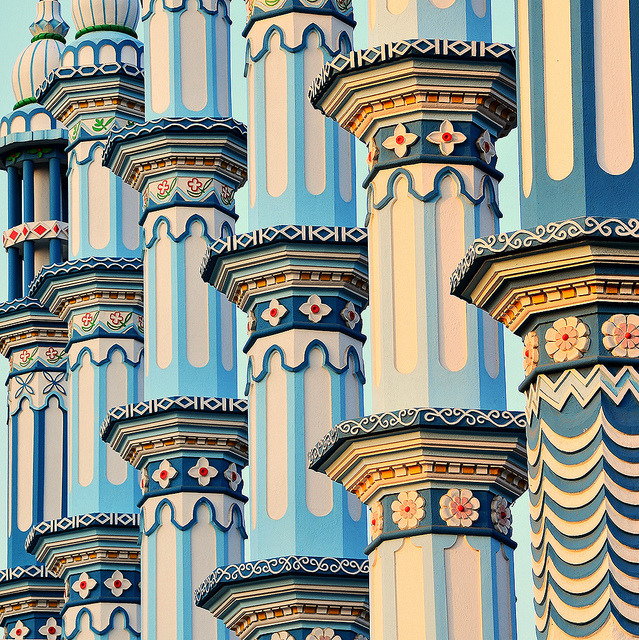 Side by side minarets in Bodh Gaya, India
