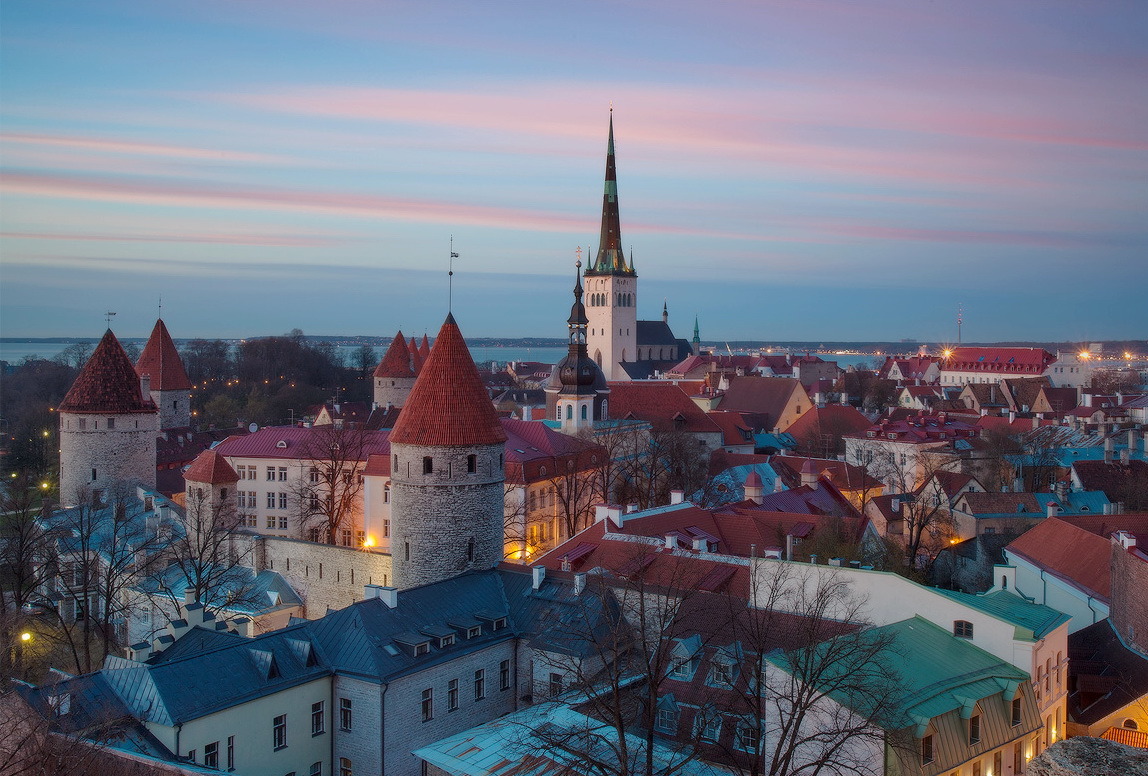 Evening view of the old town in Tallinn, Estonia