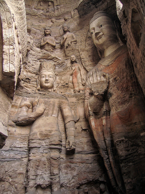 Stone carved Buddhas at Yungang Grottoes in Datong, China