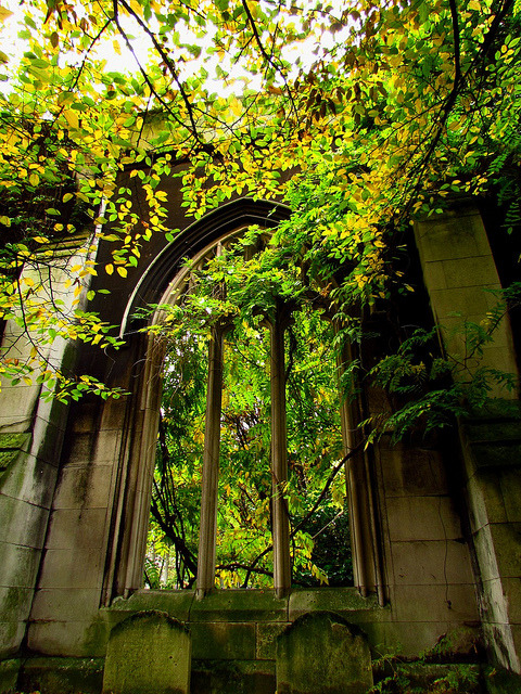 The ruins of St Dunstan-in-the-East church in London, England