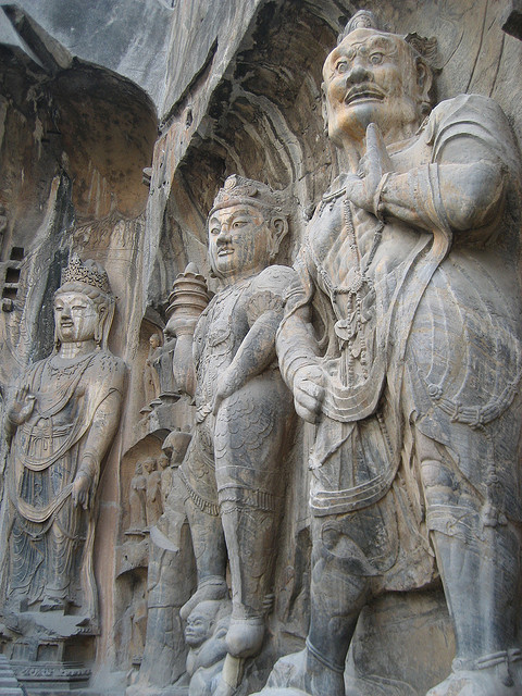 Rock-carved statues at Longmen Caves in Henan, China