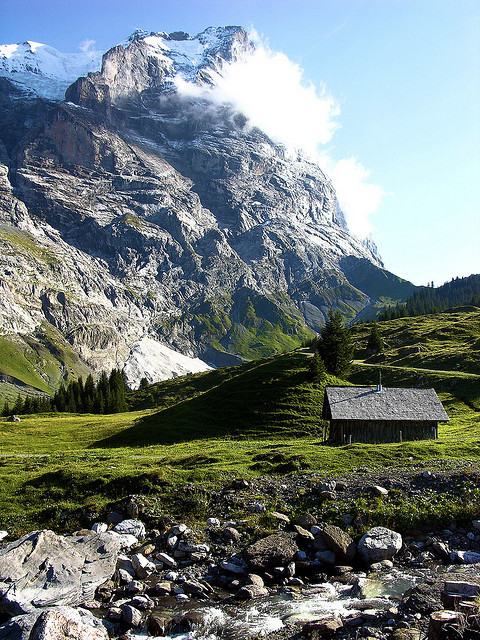 Mountain hut in Rosenlaui glacial valley, Switzerland