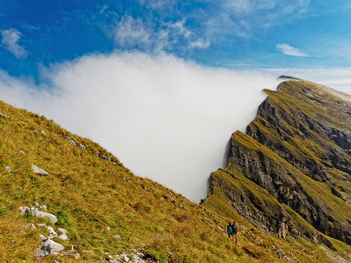 Clouds sticking to mountain cliffs in Tyrol, Austria