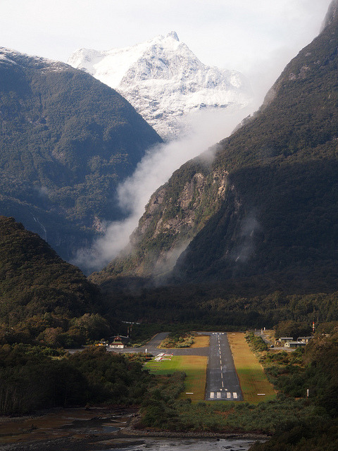 Milford Sound Airport in Fiordland National Park / New Zealand
