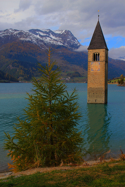 The bell tower at Lago di Resia, South Tyrol / Italy